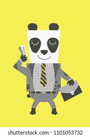 Businessman panda with phone. Cartoon style. Vector illustration.