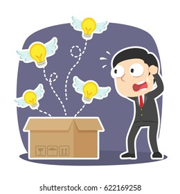 businessman panic because his ideas fly away