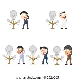 businessman panic got his idea tree died different race set