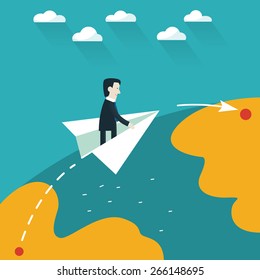 Businessman in a paper plane