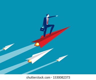 Businessman up with paper plane. Concept business growth vector illustration, Successful, Achievement