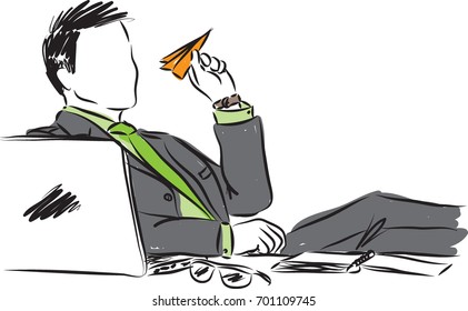 BUSINESSMAN WITH PAPER PLANE VECTOR ILLUSTRATION