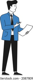 Businessman with paper sheet. Man speaking from notes