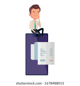 businessman and paper voucher with smartphone vector illustration design