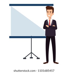 businessman with paperboard training avatar character