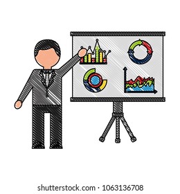 businessman with paperboard training and statistics