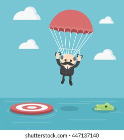 Businessman with parachute 