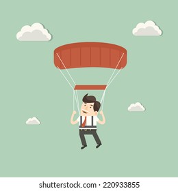 Businessman parachute jump