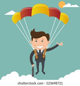 Businessman with parachute in the sky  , Business concept - vector illustration