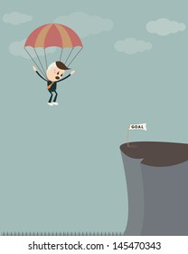 Businessman parachuting to goal ,vector format