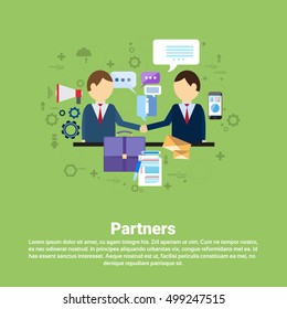 Businessman Partners Shake Hand Partnership Concept Business Web Banner Flat Vector Illustration