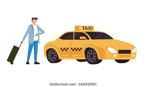 Geschäftsreisende warten Taxi und Check-Zeit. Verkehrskonzept. Vektorgrafik-Grafik-Design, einzelne Illustration