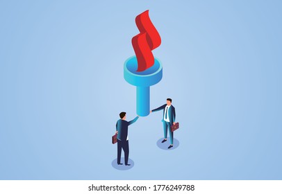 Businessman Passes The Torch To A Companion, Business Concept Illustration