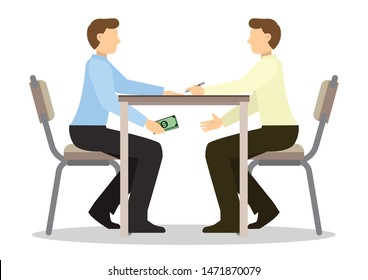 Businessman Passing Cash Money Under The Table To His Corrupted Partner. Business Bribery And Kickback Corruption Concept. 