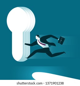 Businessman passing through the keyhole. Business concept. Vector illustration