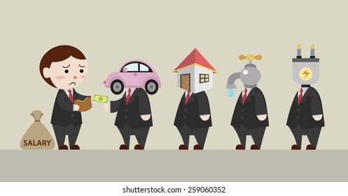 businessman pay monthly expenses cartoon vector