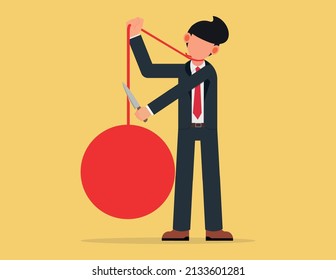Businessman paying off his debts.businessman cut rope with knife,responsibilities concept