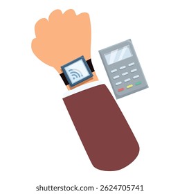 Businessman is paying using a smartwatch with nfc technology at a pos terminal - Powered by Shutterstock - Get 15% off with code: PIKWIZARD15