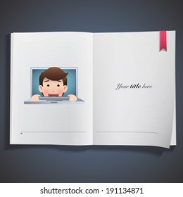 Businessman with PC printed on realistic book