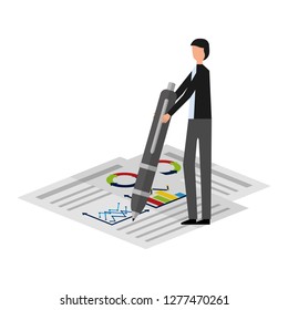 businessman with pen document chart report