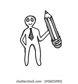 Empresario con lápiz. Icono del vector Doodle. Dibujo de la ilustración de la caricatura dibujada a mano.