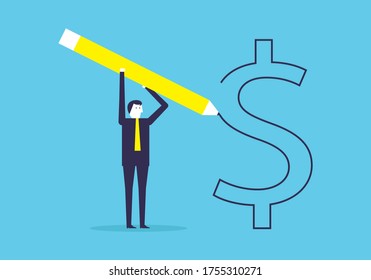 Businessman with a pencil drawing a salary mark vector design