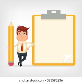 Businessman with a pencil. Vector flat illustration