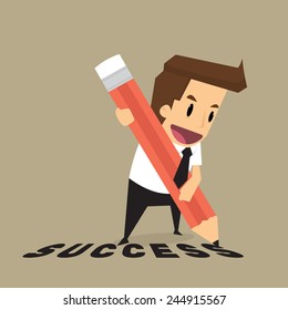 Businessman with pencil writing success.vector