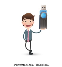 businessman with pendrive over isolated white background