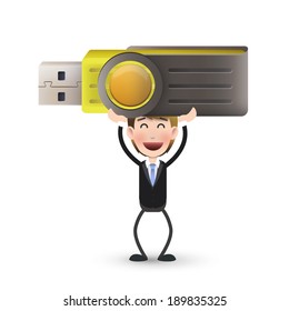 businessman with pendrive over isolated white background