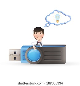 businessman with pendrive over isolated white background