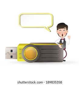 businessman with pendrive over isolated white background