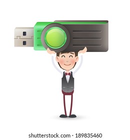 businessman with pendrive over isolated white background