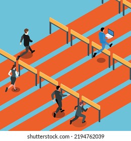 Businessman people hurdle competition isometric 3d vector illustration concept for banner, website, illustration, landing page, flyer, etc.