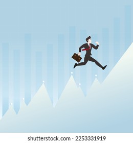 Businessman people running and jumping towards on graph. Business successful vector illustration background.