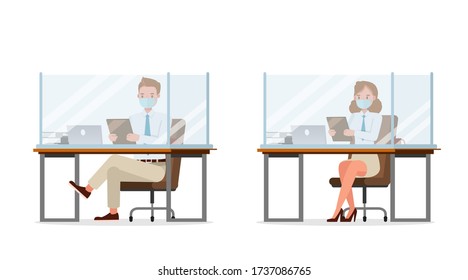 Businessman people wearing medical mask and face shield character vector design. Presentation in various action. New normal life.