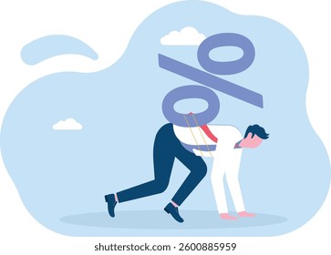 Businessman with percentage preparing to jump on high cliff. start up interest

