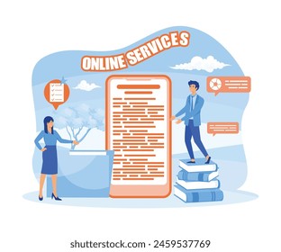 Businessman personal assistant online service or platform. Worker answering calls and assisting with document. flat vector modern illustration 