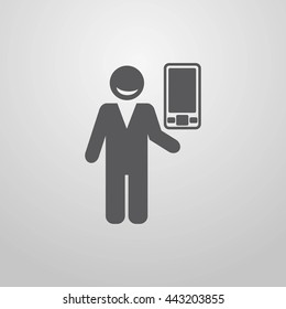 Businessman with phone. Phone book. Search for friends. communication. Vector illustration.  Eps10.