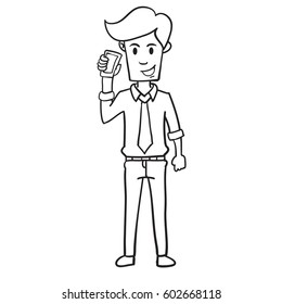 Businessman with phone character hand draw