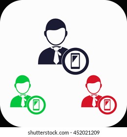 Businessman with phone Illustration set. Blue, green, red icon.