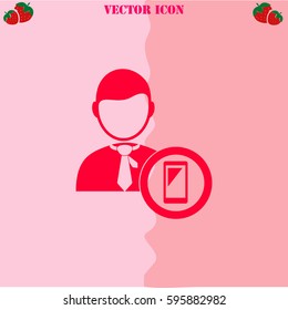 Businessman with phone vector  icon. Strawberry Background.