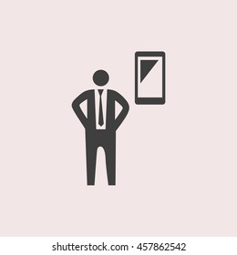 Businessman with phone web icon. Isolated illustration