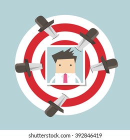 Businessman photo on target with knives vector