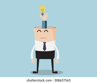 Businessman Pick Bulb Idea From Head Cartoon Vector Illustration