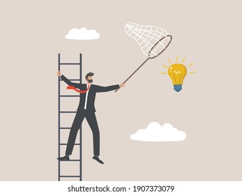 Businessman picking up a big idea in the sky, Business concept