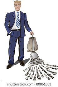 businessman picking up elements for successful business
