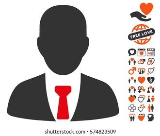 Businessman pictograph with bonus love clip art. Vector illustration style is flat iconic elements for web design, app user interfaces.