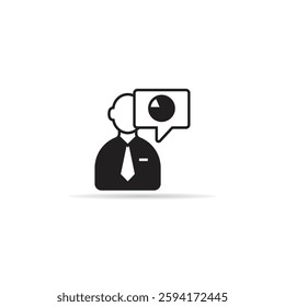 businessman and pie chart icon with shadow on white background