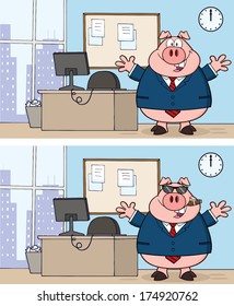 Businessman Pig Cartoon Mascot Character 3. Vector Collection Set